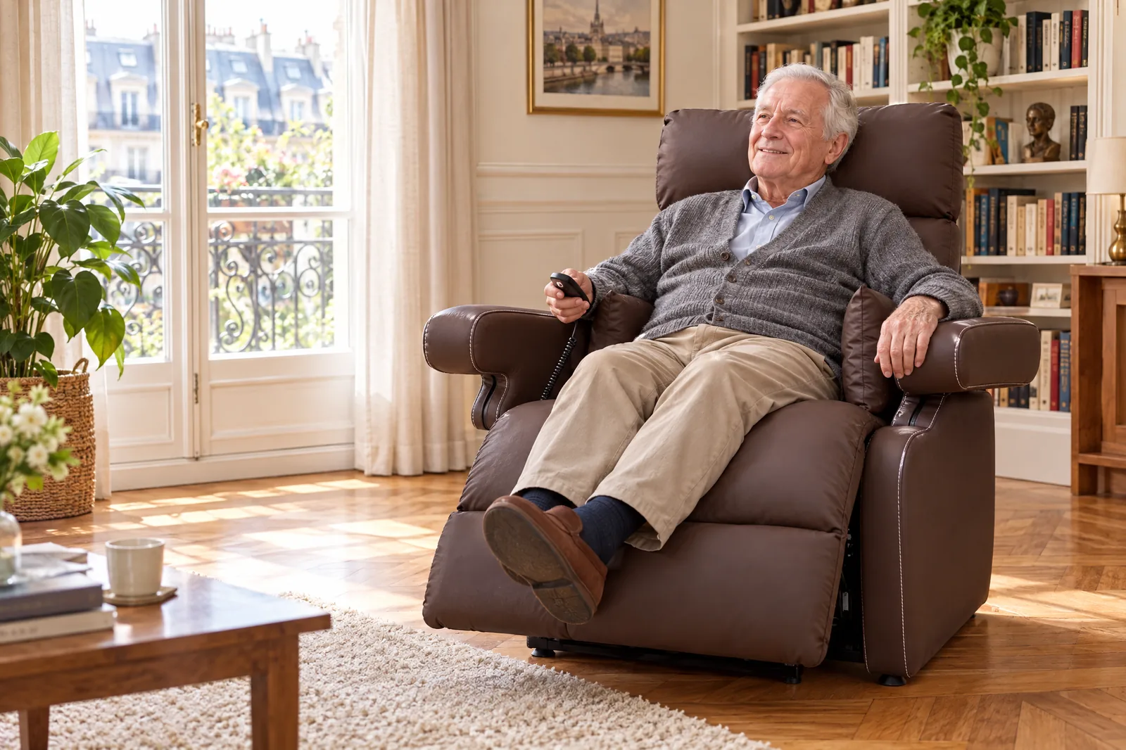 Homme âgé dans un fauteuil releveur
